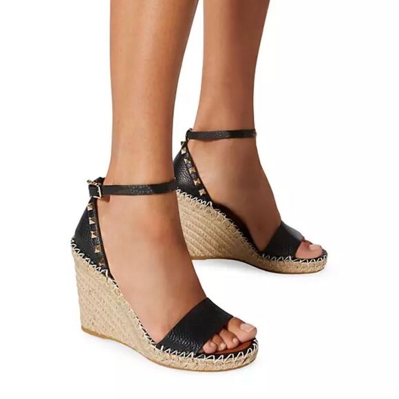 Valentino Garavani Double Rockstud Grainy Calfskin Wedges 105MM size 40 - Picture 2 of 14